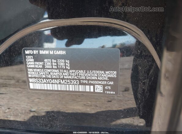WBS33AY04NFM25393 2022 BMW M3 Черный Вид подкапотного пространства