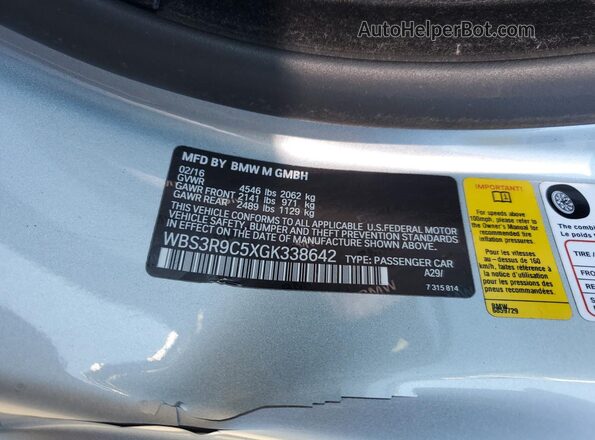 WBS3R9C5XGK338642 2016 BMW M4 Silver Widok naklejki z numerem VIN