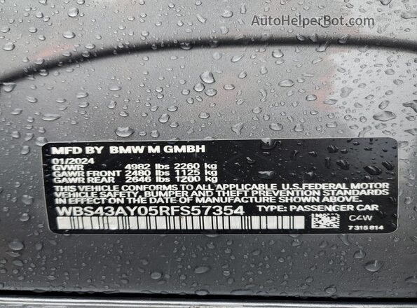 WBS43AY05RFS57354 2024 BMW M3 Серый Вид наклейки с VIN-кодом