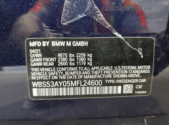 WBS53AY05MFL24600 2021 BMW M3 Синий Вид подкапотного пространства