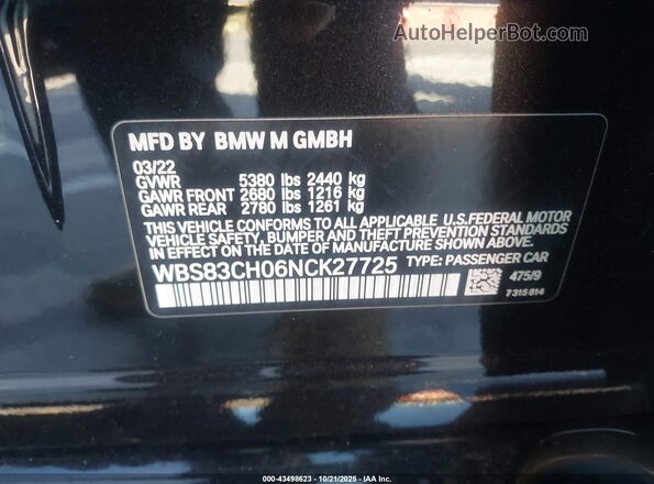WBS83CH06NCK27725 2022 BMW M5 Черный Вид подкапотного пространства