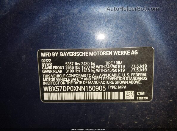 WBX57DP0XNN150905 2022 BMW X3 Синий Вид подкапотного пространства