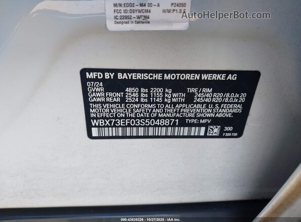 WBX73EF03S5048871 2025 BMW X1 Белый Вид подкапотного пространства