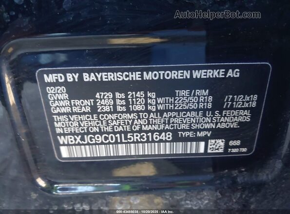 WBXJG9C01L5R31648 2020 BMW X1 Black Vista del compartimento del motor