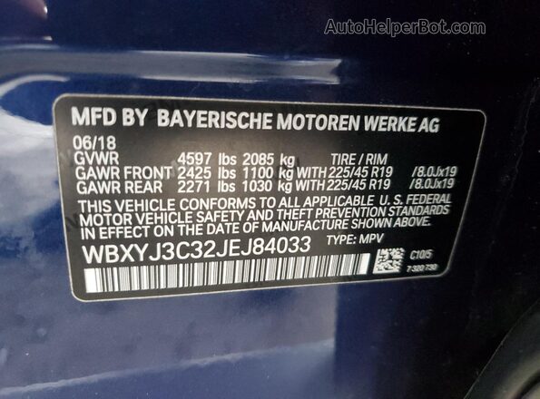 WBXYJ3C32JEJ84033 2018 BMW X2 Синий Вид подкапотного пространства