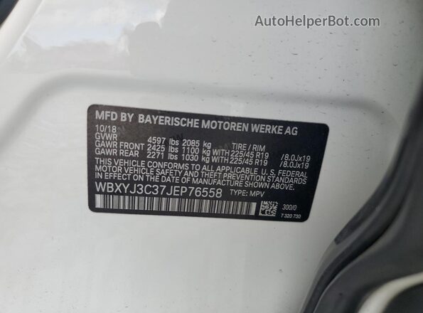 WBXYJ3C37JEP76558 2018 BMW X2 White Вид наклейки з VIN-кодом