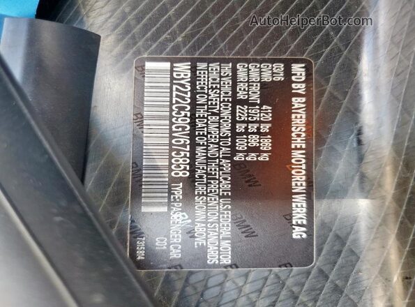 WBY2Z2C59GV675858 2016 BMW I8 Синий Вид наклейки с VIN-кодом