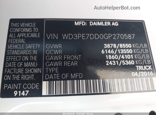 WD3PE7DD0GP270587 2016 MERCEDES-BENZ SPRINTER White Widok komory silnika