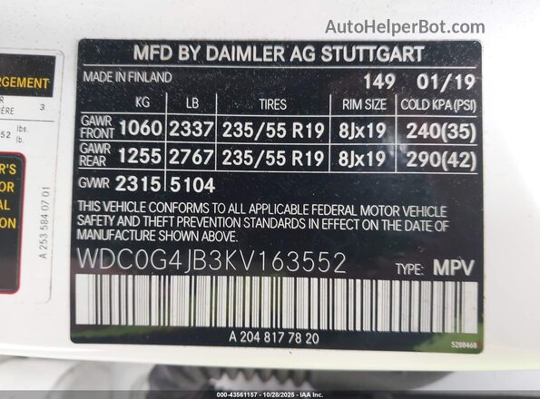WDC0G4JB3KV163552 2019 MERCEDES-BENZ GLC 300 Белый Вид подкапотного пространства