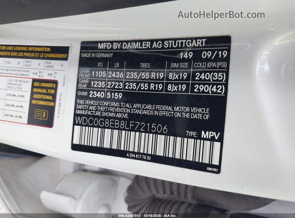 WDC0G8EB8LF721506 2020 MERCEDES-BENZ GLC 300 Белый Вид подкапотного пространства