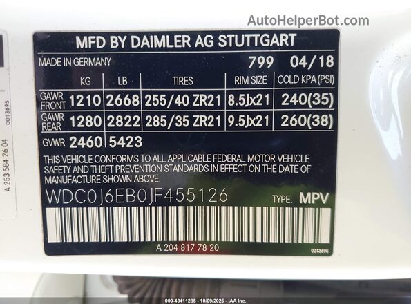 WDC0J6EB0JF455126 2018 MERCEDES-BENZ AMG GLE 43 COUPE White Вид підкапотного простору