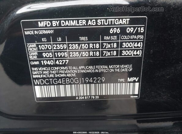 WDCTG4EB0GJ194229 2016 MERCEDES-BENZ GLA 250 Black Вид підкапотного простору