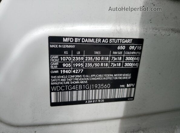 WDCTG4EB1GJ193560 2016 MERCEDES-BENZ GLA Белый Вид подкапотного пространства