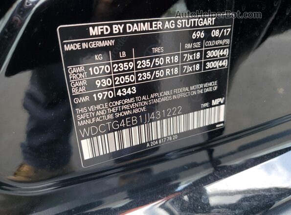 WDCTG4EB1JJ431222 2018 MERCEDES-BENZ GLA Black Շարժիչի բաժամունքի տեսք