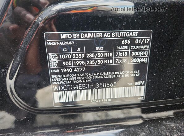 WDCTG4EB3HJ358865 2017 MERCEDES-BENZ GLA Black Vista del compartimento del motor