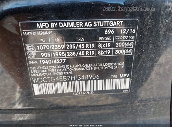 WDCTG4EB7HJ348906 2017 MERCEDES-BENZ GLA 250 Черный Вид подкапотного пространства