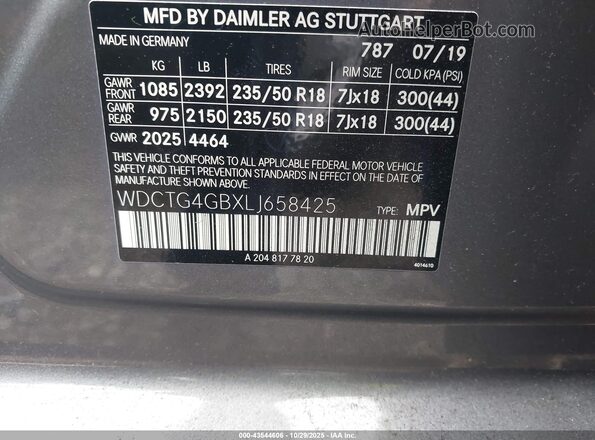 WDCTG4GBXLJ658425 2020 MERCEDES-BENZ GLA 250 Gray Vista del compartimento del motor