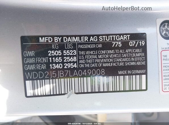WDD2J5JB7LA049008 2020 MERCEDES-BENZ CLS-CLASS Серебряный Вид задних сидений