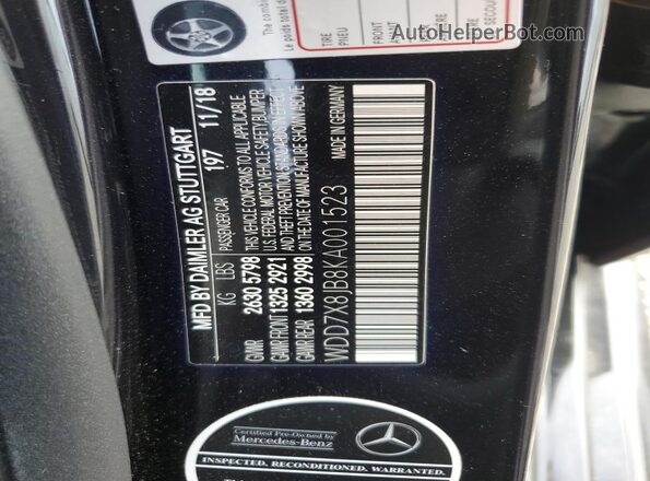 WDD7X8JB8KA001523 2019 MERCEDES-BENZ AMG Black Widok naklejki z numerem VIN