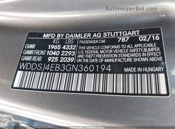 WDDSJ4EB3GN360194 2016 MERCEDES-BENZ CLA 250 Gray Engine compartment view