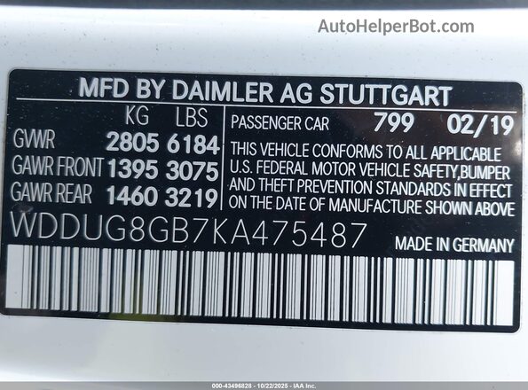 WDDUG8GB7KA475487 2019 MERCEDES-BENZ S-CLASS Белый Вид подкапотного пространства