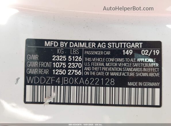 WDDZF4JB0KA622128 2019 MERCEDES-BENZ E-CLASS Белый Вид подкапотного пространства