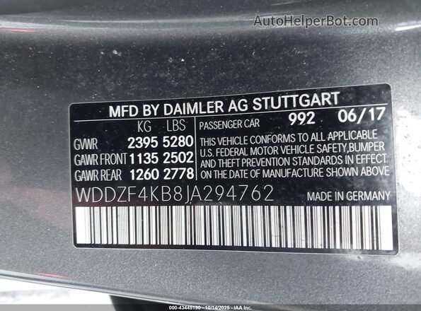 WDDZF4KB8JA294762 2018 MERCEDES-BENZ E-CLASS Серый Вид подкапотного пространства
