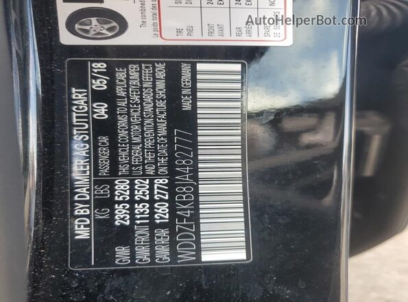 WDDZF4KB8JA482777 2018 MERCEDES-BENZ E Black VIN sticker view