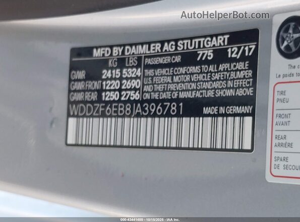 WDDZF6EB8JA396781 2018 MERCEDES-BENZ AMG E 43 Серебряный Вид подкапотного пространства