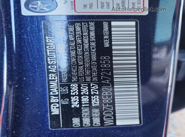 WDDZF8EB2LA721858 2020 MERCEDES-BENZ E Blue Engine compartment view