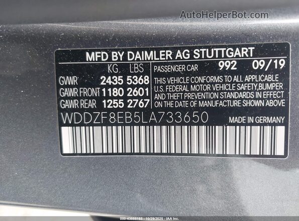 WDDZF8EB5LA733650 2020 MERCEDES-BENZ E-CLASS Gray Widok komory silnika