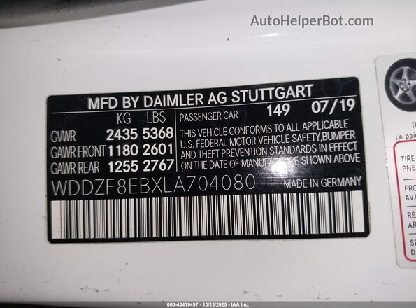 WDDZF8EBXLA704080 2020 MERCEDES-BENZ E-CLASS Белый Вид подкапотного пространства