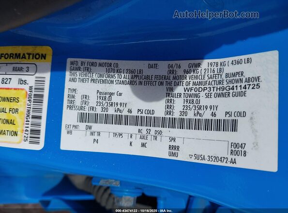 WF0DP3TH9G4114725 2016 FORD FOCUS RS Blue Engine compartment view