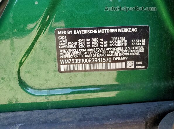 WMZ53BR00R3R41570 2024 MINI COOPER Зеленый Вид наклейки с VIN-кодом