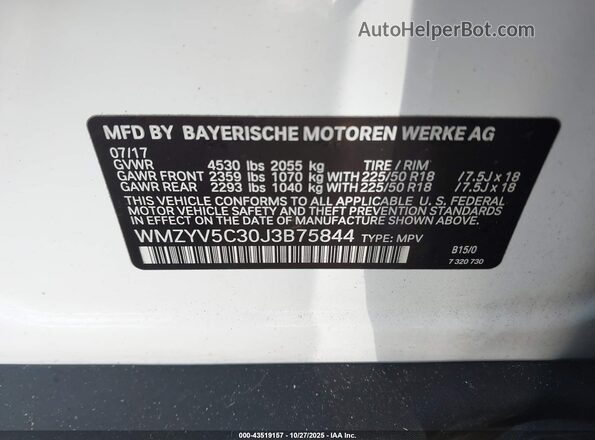 WMZYV5C30J3B75844 2018 MINI COUNTRYMAN Белый Вид подкапотного пространства