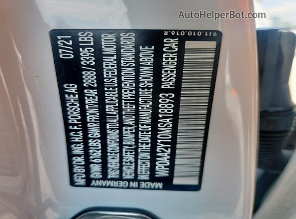 WP0AA2Y10MSA18893 2021 PORSCHE TAYCAN Белый Вид подкапотного пространства