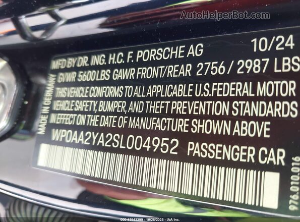 WP0AA2YA2SL004952 2025 PORSCHE PANAMERA Черный Вид подкапотного пространства