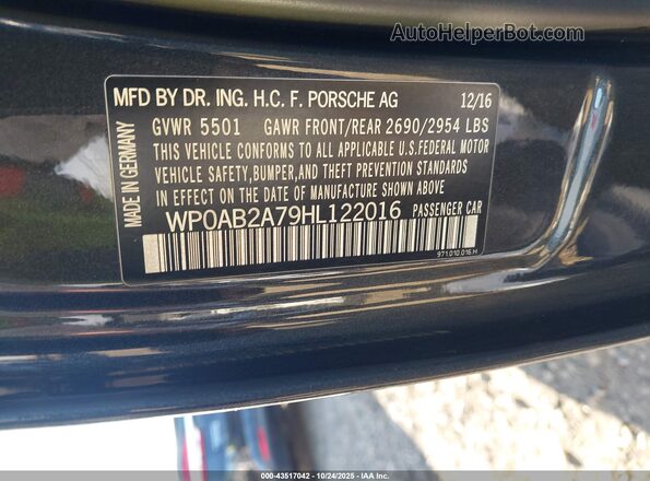 WP0AB2A79HL122016 2017 PORSCHE PANAMERA Черный Вид подкапотного пространства