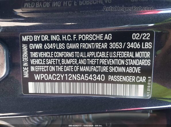 WP0AC2Y12NSA54340 2022 PORSCHE TAYCAN Черный Вид подкапотного пространства