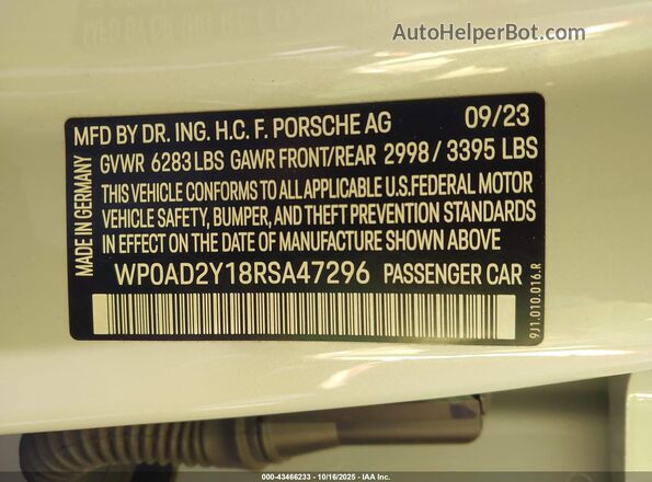 WP0AD2Y18RSA47296 2024 PORSCHE TAYCAN Серый Вид подкапотного пространства