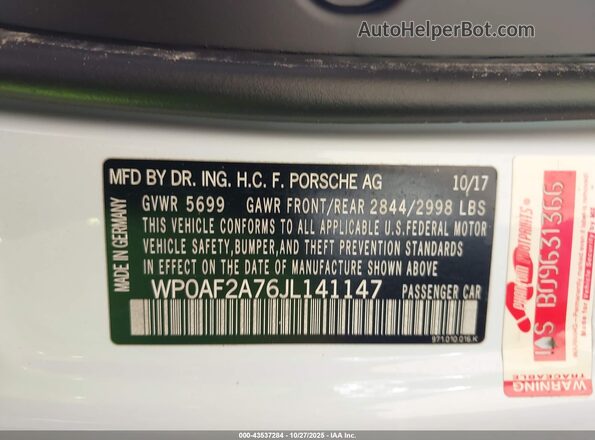 WP0AF2A76JL141147 2018 PORSCHE PANAMERA Белый Вид подкапотного пространства