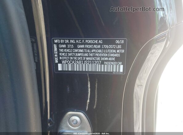 WP0CA2A81JS211207 2018 PORSCHE 718 BOXSTER Black Widok komory silnika