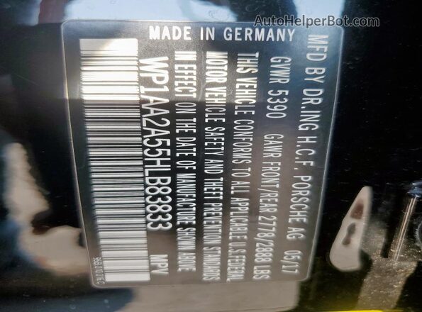 WP1AA2A55HLB83833 2017 PORSCHE MACAN Черный Панорамный вид салона 360°