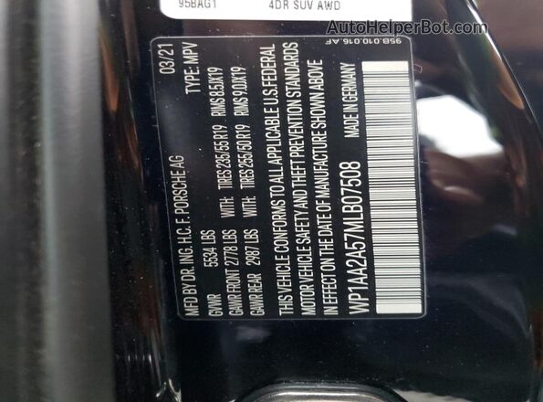 WP1AA2A57MLB07508 2021 PORSCHE MACAN Черный Панорамный вид салона 360°