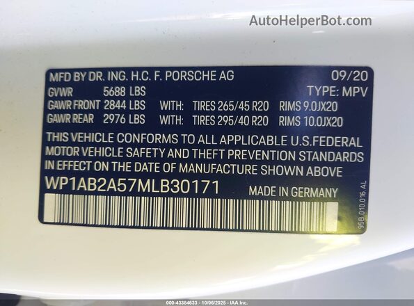 WP1AB2A57MLB30171 2021 PORSCHE MACAN Белый Вид подкапотного пространства