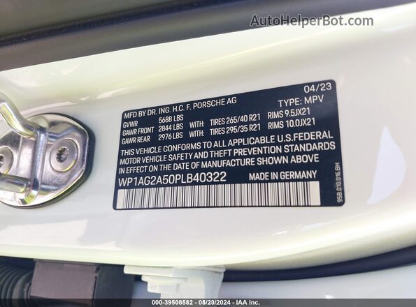 WP1AG2A50PLB40322 2023 PORSCHE MACAN Белый Вид подкапотного пространства