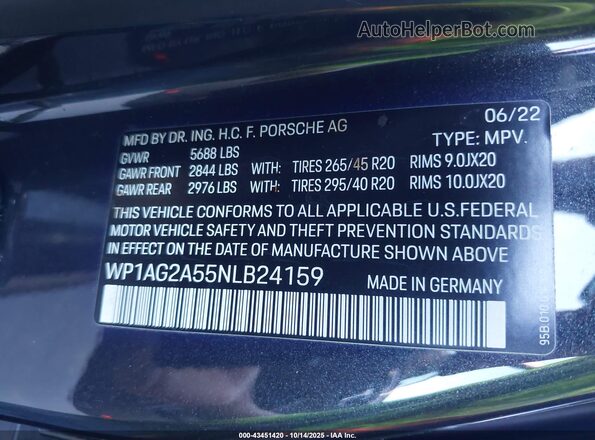 WP1AG2A55NLB24159 2022 PORSCHE MACAN Gray Widok komory silnika