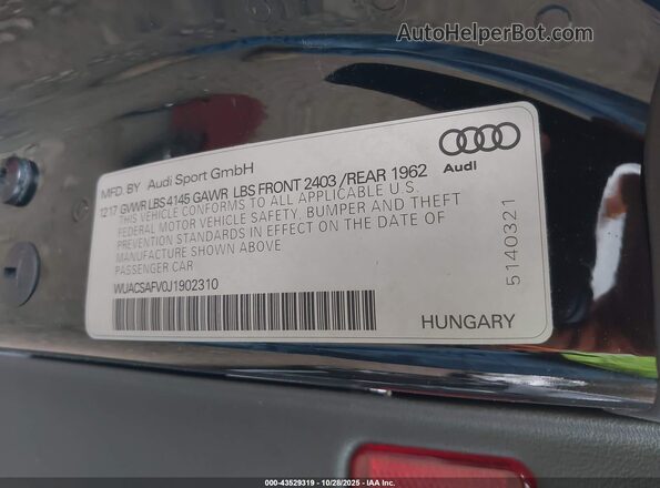 WUACSAFV0J1902310 2018 AUDI TT Черный Вид подкапотного пространства