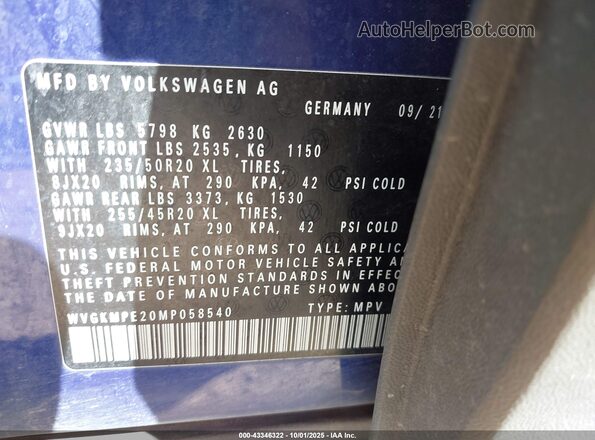 WVGKMPE20MP058540 2021 VOLKSWAGEN ID.4 Blue Вид підкапотного простору