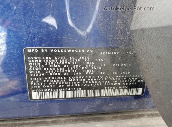 WVGKMPE23MP041179 2021 VOLKSWAGEN ID.4 Blue Вид підкапотного простору